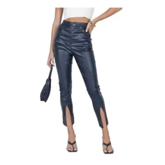 Princess Polly Pants - Princess Polly Ryan Black Moto High Rise Faux Leather Slim Straight Split Pant 4